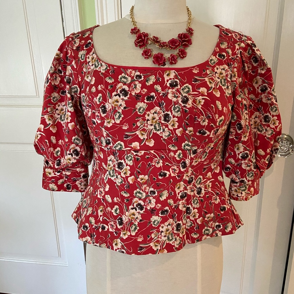 ANTONIO MELANI Red floral Puff sleeves Blouse